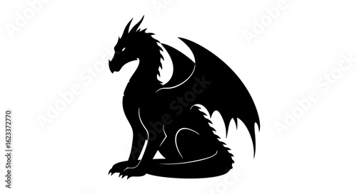 Powerful dragon silhouette illustration, ideal for mythical art design and fantasy-themed creations, perfect for posters and wall art projects