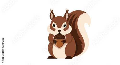 Adorable Cartoon Squirrel Character Holding an Acorn, Wildlife Vector Illustration for Children's Content or Decorative Design