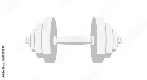 Monochromatic dumbbell on white backdrop showcasing strength training equipment suitable for physical fitness and bodybuilding programs