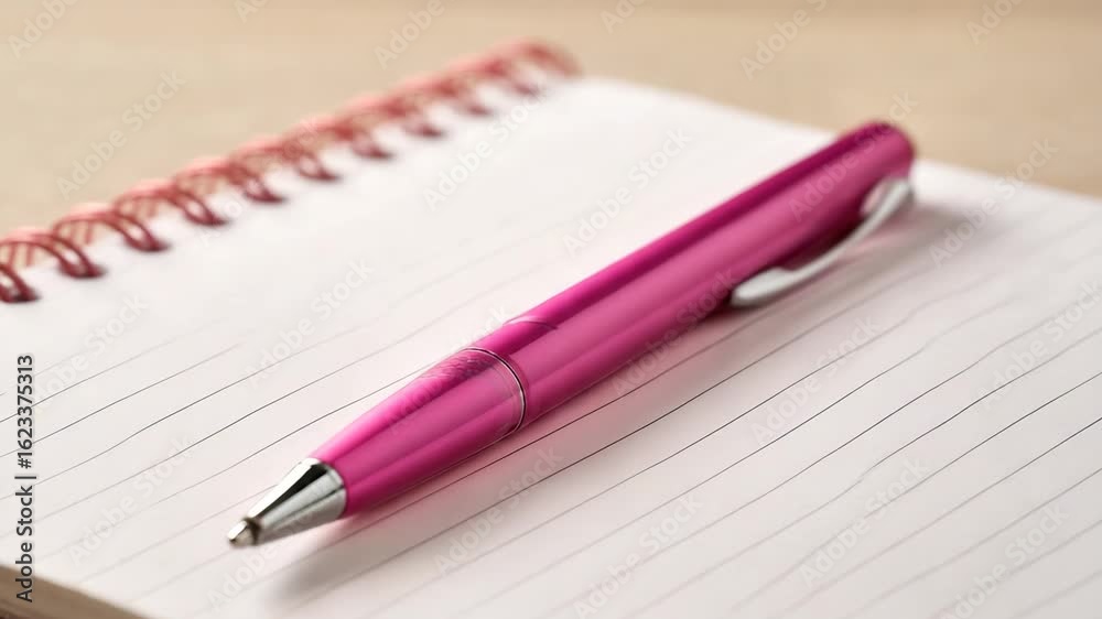 Single pink pen placed diagonally on blank paper with no distractions around, minimal and focused, Single pink pen placed diagonally on blank paper with no distractions around, minimal and focused,