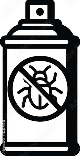 Black and White Vector Icon of Bug Insect Spray Can with Forbidden Symbol for Pest Control