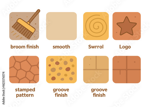 Concrete Texture Icons. Flat vector mini-illustrations concrete finishing textures in colors children's