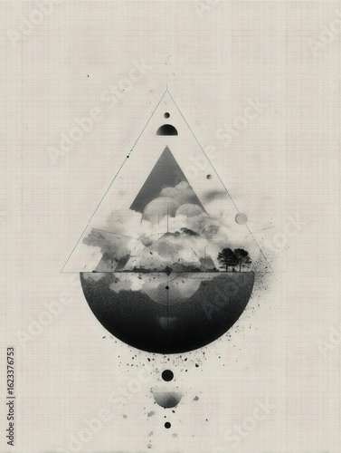 A minimalist Earth formed of geometric nature scene
