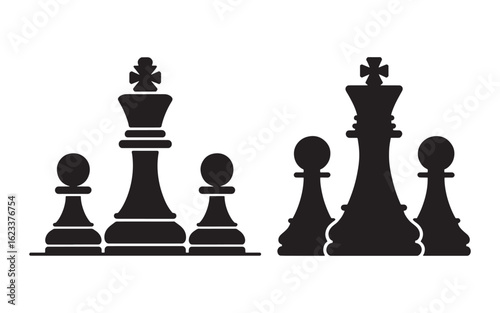 Black chess kings and pawns on white background game strategy