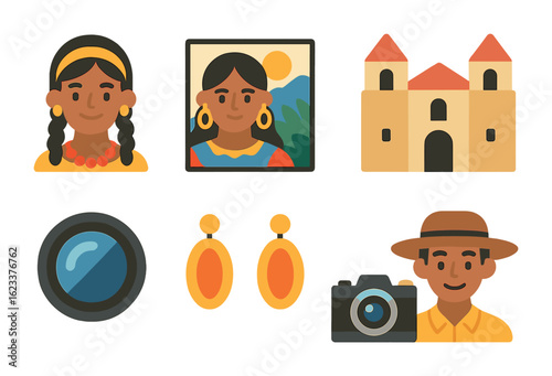 Cultural Identity Icons. Flat vector mini-illustrations documentary photography of cultural identities in
