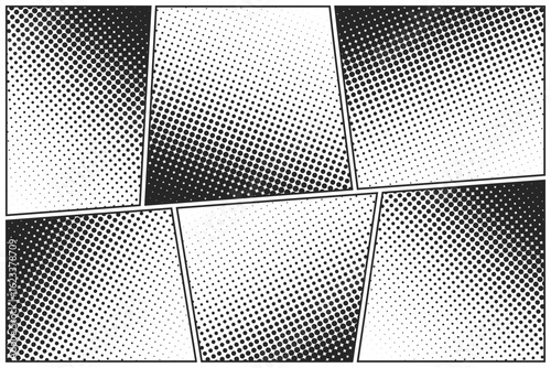 Cartoon comic backgrounds set. Comics book black and white poster with halftone elements. Retro Pop Art style. Vector illustration