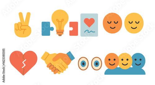 Conflict Resolution Icons. Flat vector mini-illustrations of resolving conflict in colors children's