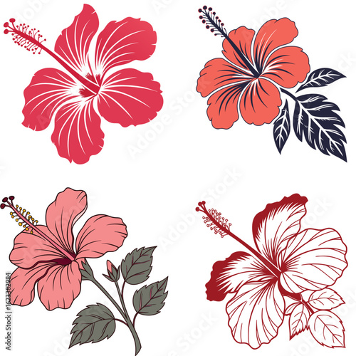  A bold hibiscus icon with five large petals and a small stamen in the 
center.