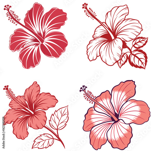  A bold hibiscus icon with five large petals and a small stamen in the 
center.
