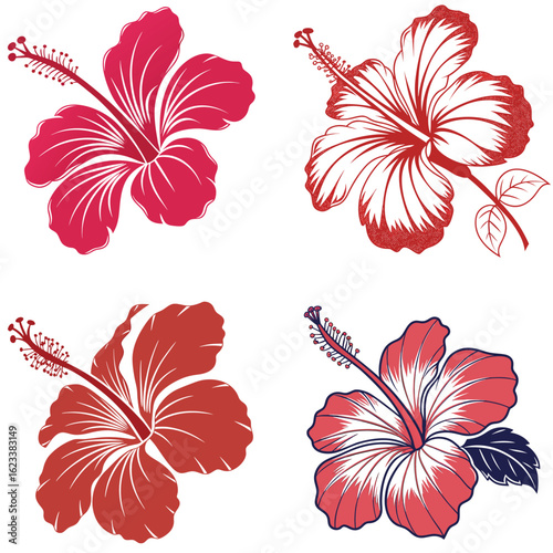  A bold hibiscus icon with five large petals and a small stamen in the 
center.