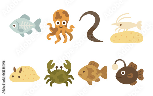 Marine Camouflage Icons. Flat vector mini-illustrations marine camouflage in colors children's illustrations: