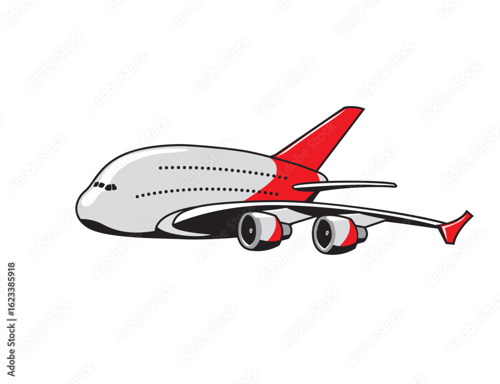 Fototapeta premium Jumbo jet. Comic image of a wide-body airliner. Isolated image for print, logo, or illustrations.