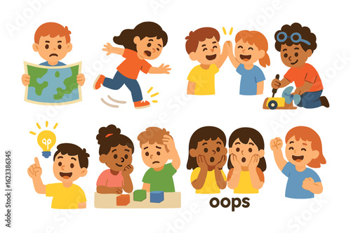 Humorous Problem Solving. Flat vector mini-illustrations humorous problem-solving in colors children's
