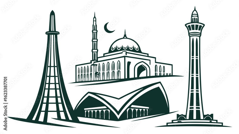 Obraz premium Nighttime Silhouette of Islamabad's Iconic Landmarks