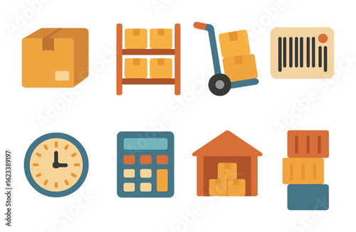 Colorful Inventory Icons. Flat vector mini-illustrations inventory management in colors children's