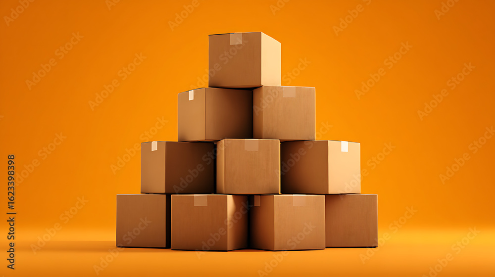 Obraz premium Stacked cardboard boxes arranged in pyramid formation moving boxes storage