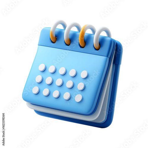 Blue calendar 3d icon date schedule isolated on white background with empty time reminder plan appointment agenda concept