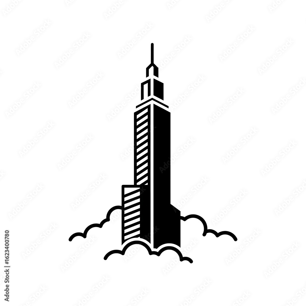 Obraz premium Impossibly Tall Sleek Skyscraper Reaching Clouds