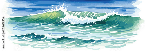 watercolor illustration of ocean 