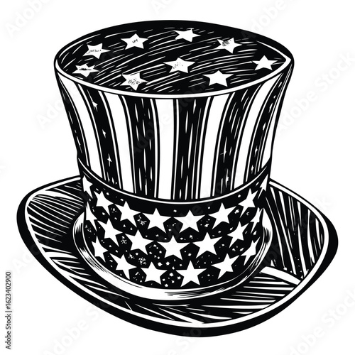 Textured Uncle Sam Top Hat with Stars and Stripes america Columbus
