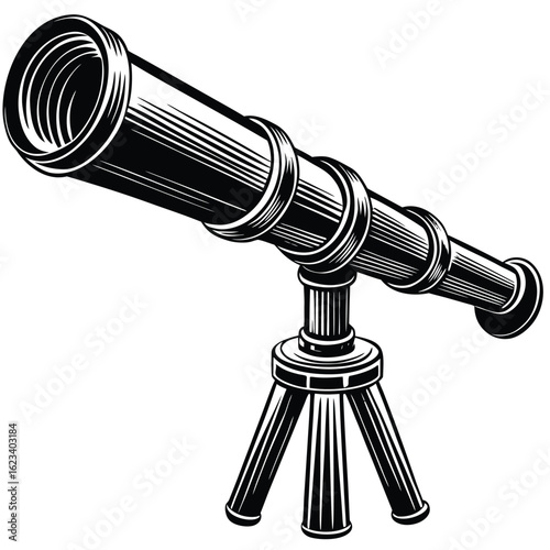 Vintage telescope on a tripod in Columbus black and white spyglass