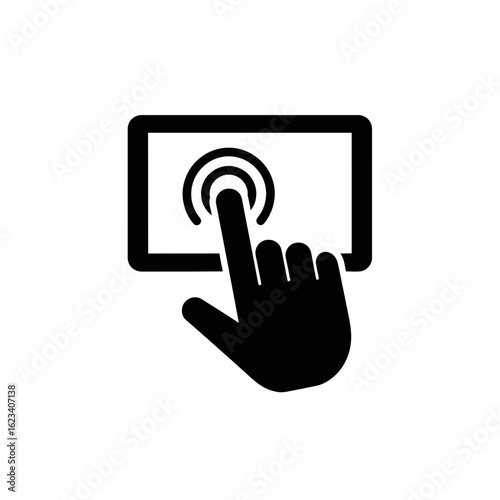 Hand touching digital screen icon in flat design  