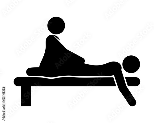 Iconographic representation of a massage therapy session in a stylized format