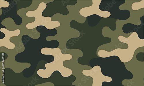 Scalable modern vector illustration of a classic seamless military camouflage pattern, camouflage military texture background soldier repeated seamless green print, easily editable.