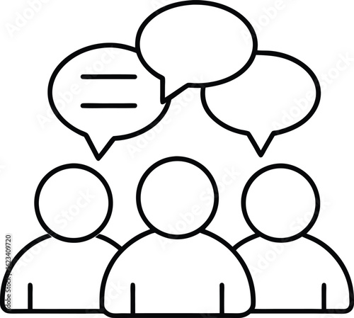 Three people talking with speech bubbles isolated on transparent background