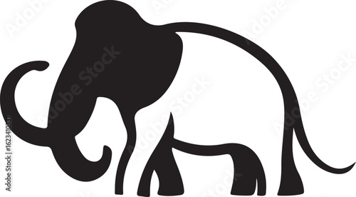 Silhouette Style Vector Mammoth Logo Icon – Minimal Prehistoric Animal Symbol for Ice Age, Paleontology, or Adventure Branding, Monochrome Woolly Elephant Graphic Design for Print, Web, and Merchandis