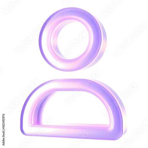 Minimal glassmorphism user icon symbolizing profile, account, or user interface element in digital applications, digital avatar website design element, 3d