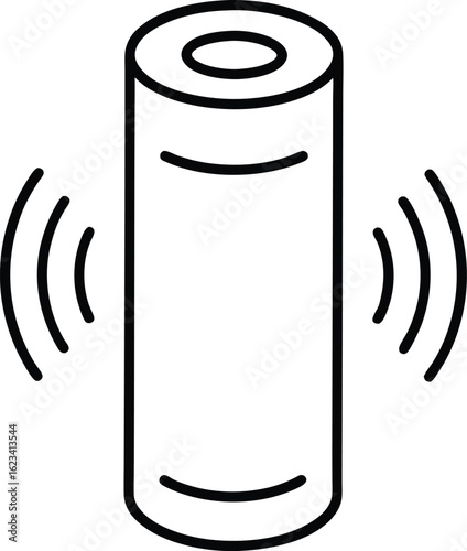 Outline of a smart speaker emitting sound waves isolated on transparent background