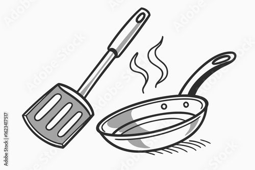 Frying pan and spatula illustration