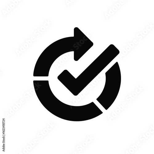 Circular arrow with checkmark indicating completion or process cycle silhouette