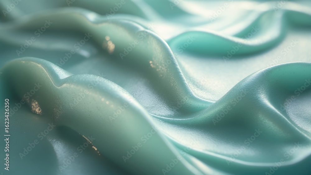 Obraz premium Smooth, wavy fabric in soft mint green color with a shiny, satin-like surface and subtle reflective highlights.