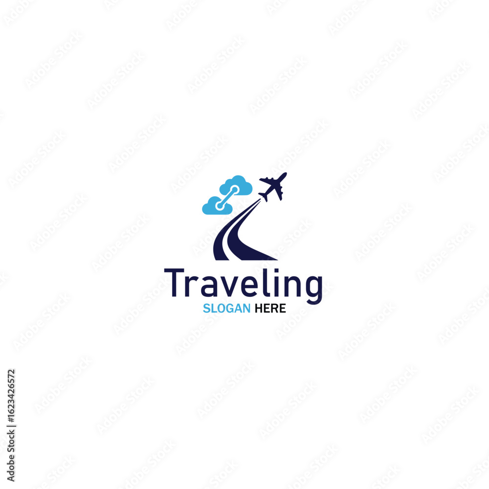 Fototapeta premium Airplane flying through clouds on a travel path