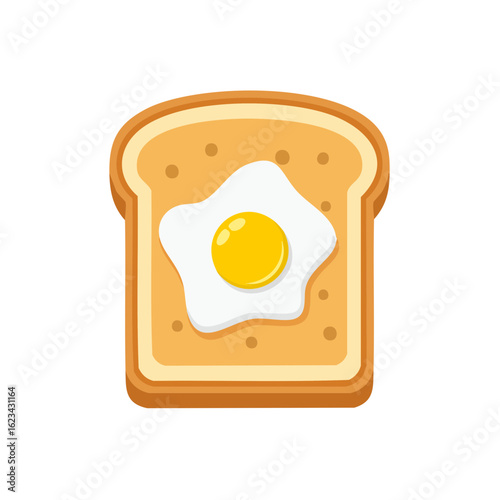 A appetizing slice of bread with a sunny-side-up egg on top. The golden egg yolk is vibrant against the toast