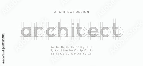Architect alphabet, blueprint geometric letters, construction plan font for engineering logo, drafting project headline, building floor plan typography, CAD typo graphic. Vector typographic design
