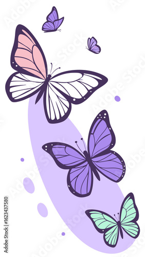 Colorful butterfly illustrations in various styles with vibrant tones and soft textures, ideal for decor, design, stationery, and fabric prints