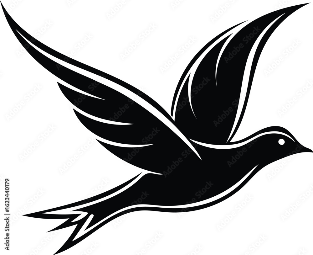 Obraz premium Elegant Black and White Bird Illustration Symbolizing Freedom and Peace in Minimalist Design Perfect for Logos and Branding