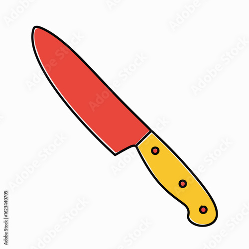 Colorful cartoon knife with red blade and yellow handle  