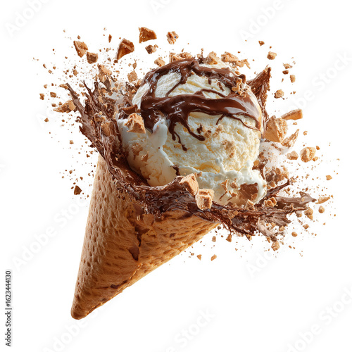 Delicious ice cream explosion, cut out isolated on white background