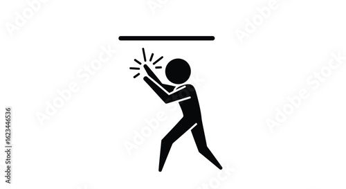 Vector art of black silhouette of a person pushing upwards against a horizontal bar, symbolizing effort and overcoming challenges