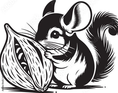 Adorable chinchilla nibbling flower, a charming design element perfect for nature themed creative projects