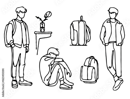 Line Art Collection Faces and Abstract Figures. Illustrations of children, doodle art.