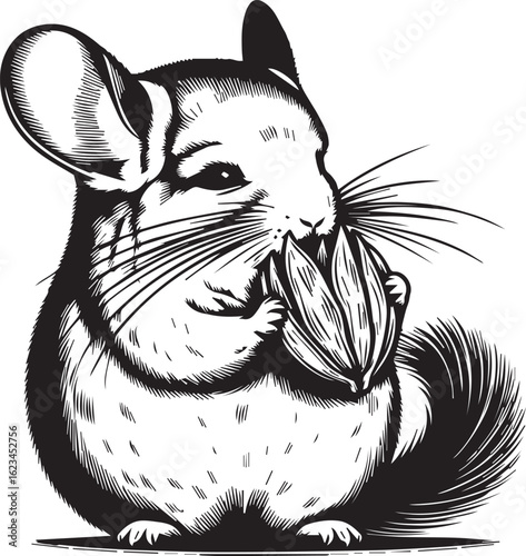 Adorable chinchilla nibbling flower, a charming design element perfect for nature themed creative projects
