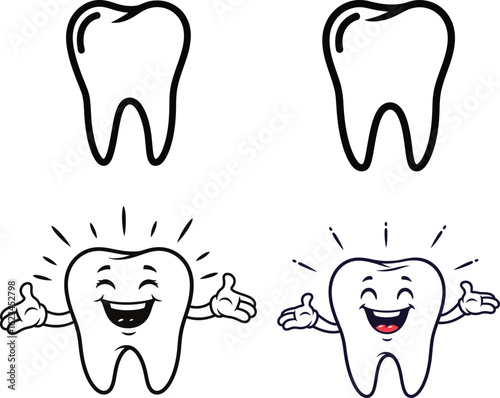 Photo of tooth cartoon isolated on white background for dental care design