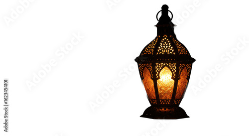 Ornate arabic lantern with intricate patterns, isolated on transparent background