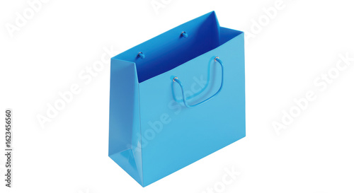 Bright blue paper gift bag with handles isolated on transparent background