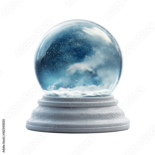Empty snow globe on white background with magic sphere concept
